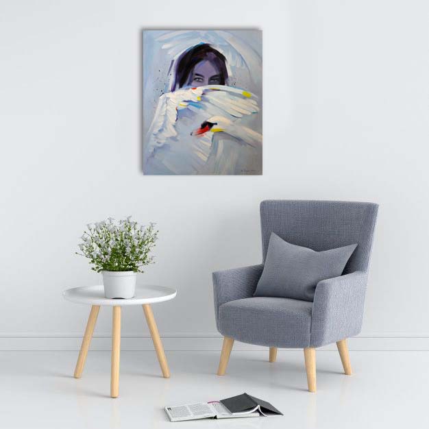 pomysł na niebieski nietypowy nowoczesny oryginalny akrylowy obraz Trzepot myśli 7 ręcznie malowany na płótnie do salonu we wnętrzu 2
